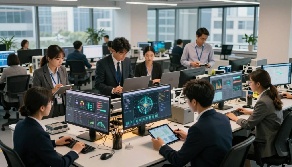 A modern content factory lab bustling with activity, showcasing professionals in smart business attire collaborating over digital screens and creative tools. In the foreground, a diverse group of individuals—men and women—analyzing data on tablets and brainstorming ideas, embodying teamwork and innovation. The middle ground features high-tech workstations filled with computers, graphic design displays, and content creation equipment, casting a warm, inviting glow. In the background, large windows reveal a cityscape, highlighting a dynamic urban environment. Soft, natural lighting streams in, suggesting a productive atmosphere focused on sustainable growth and transformative ideas. The overall mood is one of inspiration, collaboration, and forward-thinking energy, perfect for illustrating the concept of leveraging a content factory lab for sustainable development. A modern content factory lab bustling with activity, showcasing professionals in smart business attire collaborating over digital screens and creative tools. In the foreground, a diverse group of individuals—men and women—analyzing data on tablets and brainstorming ideas, embodying teamwork and innovation. The middle ground features high-tech workstations filled with computers, graphic design displays, and content creation equipment, casting a warm, inviting glow. In the background, large windows reveal a cityscape, highlighting a dynamic urban environment. Soft, natural lighting streams in, suggesting a productive atmosphere focused on sustainable growth and transformative ideas. The overall mood is one of inspiration, collaboration, and forward-thinking energy, perfect for illustrating the concept of leveraging a content factory lab for sustainable development.